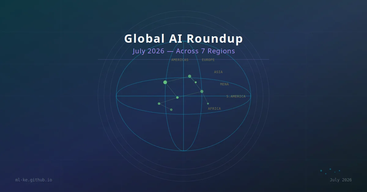 Globe with glowing AI nodes across seven regions